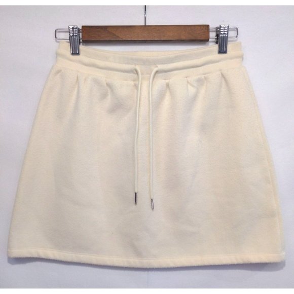 Princess Polly Women's Fleece Mini Skirt A-Line Y2K Drawstring Waist Cream Sz 6 - Picture 1 of 9